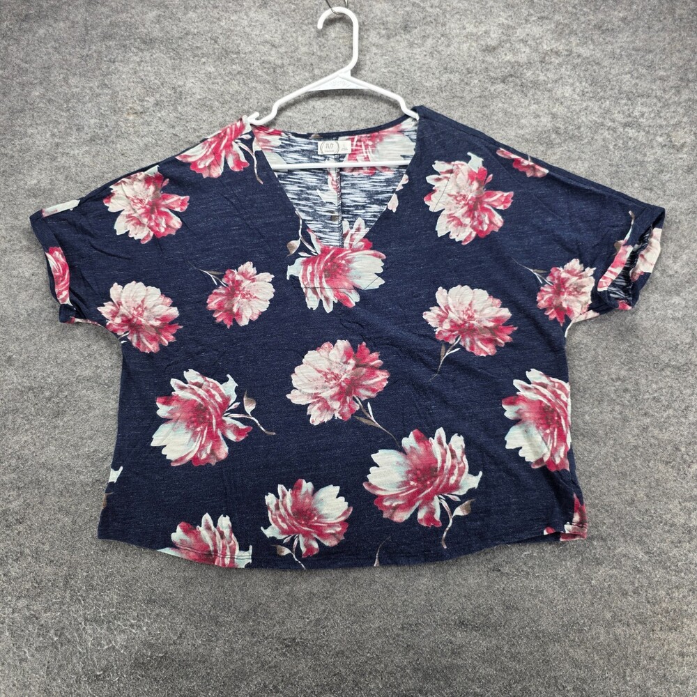 24/7 Maurices Shirt Womens Large Short Sleeve Blue Floral